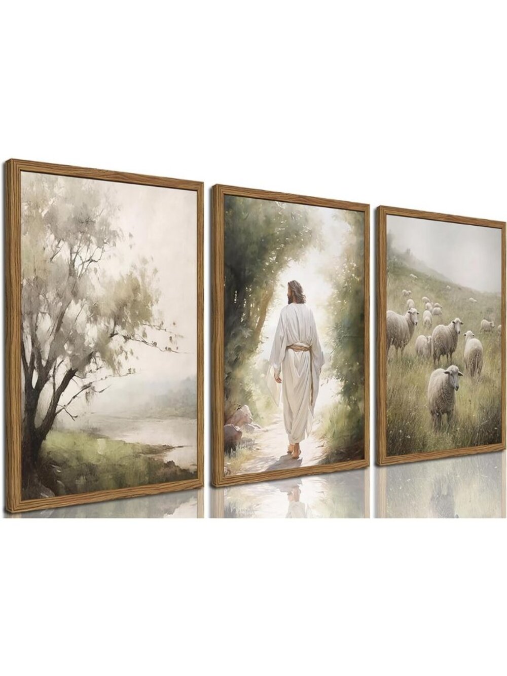 Framed Jesus Leaves the 99 Canvas Art Set of 3 - Christian Wall Decor for Home